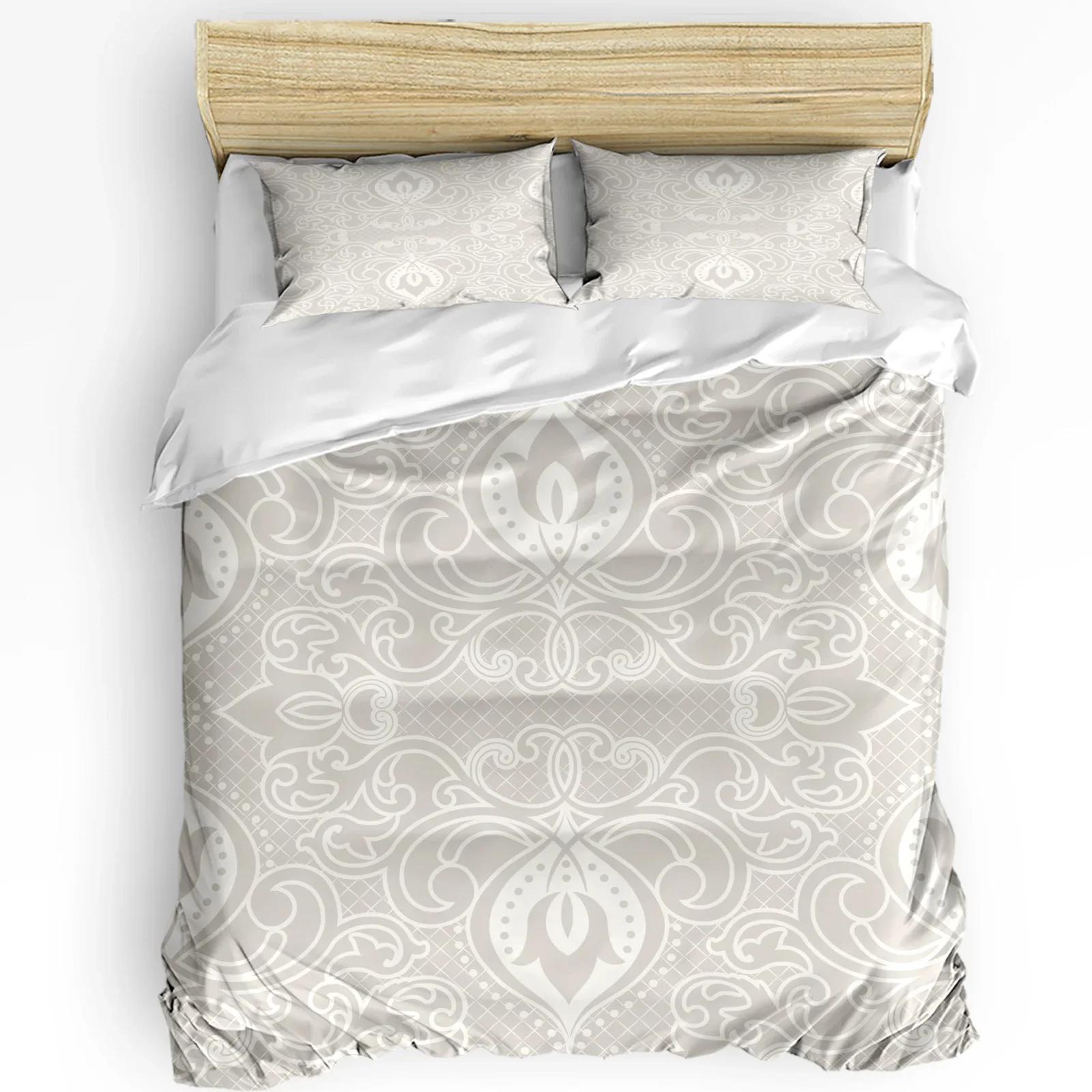 Artistic Beige Baroque Flowers Retro 3pcs Bedding Set For Bedroom Double Bed Home Textile Duvet Cover Quilt Cover Pi